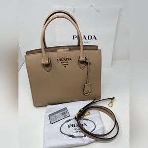 Prada Milano Beige Saffiano Leather Tote Bag